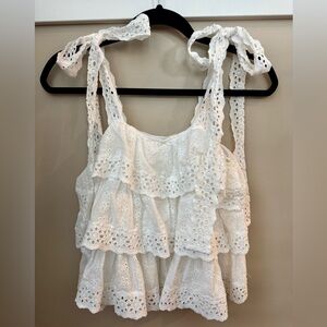 Mable White Eyelet Lace Tie Shoulder Top